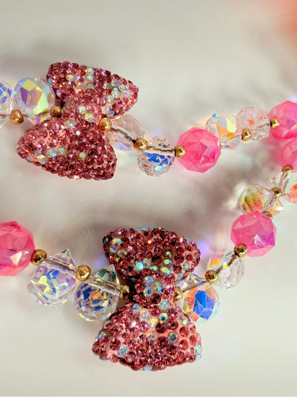 Emma Pink Beaded crystal Bow phone Keychain